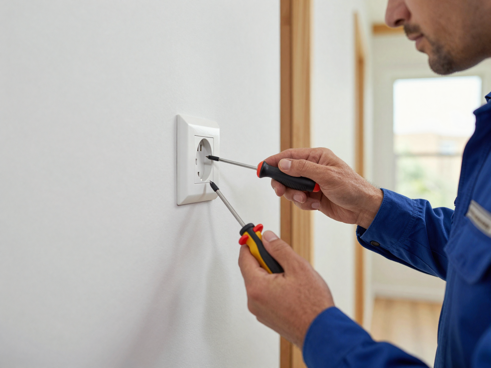 Electrician installing outlet